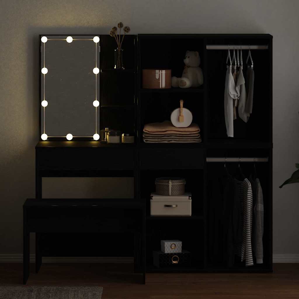 Dressing Table Set with Drawer 2 pcs Black 140 x 40 x 140 cm